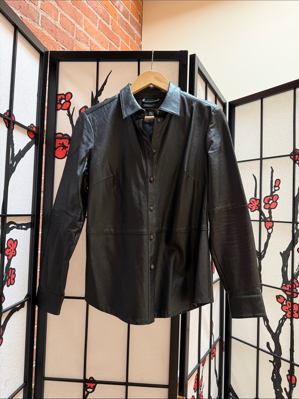 Banana Republic Black Leather Button-Down Shirt
